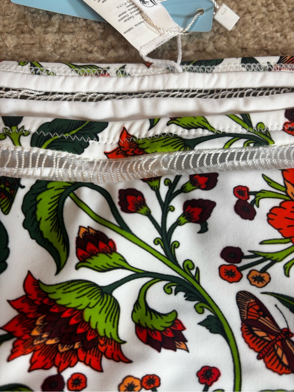 Cupshe NWT Floral Bikini Bottom Size Large White Orange Green Swim - Picture 2 of 6